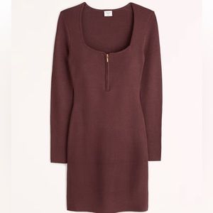 Women's Long-Sleeve Half-Zip Mini Sweater Dress